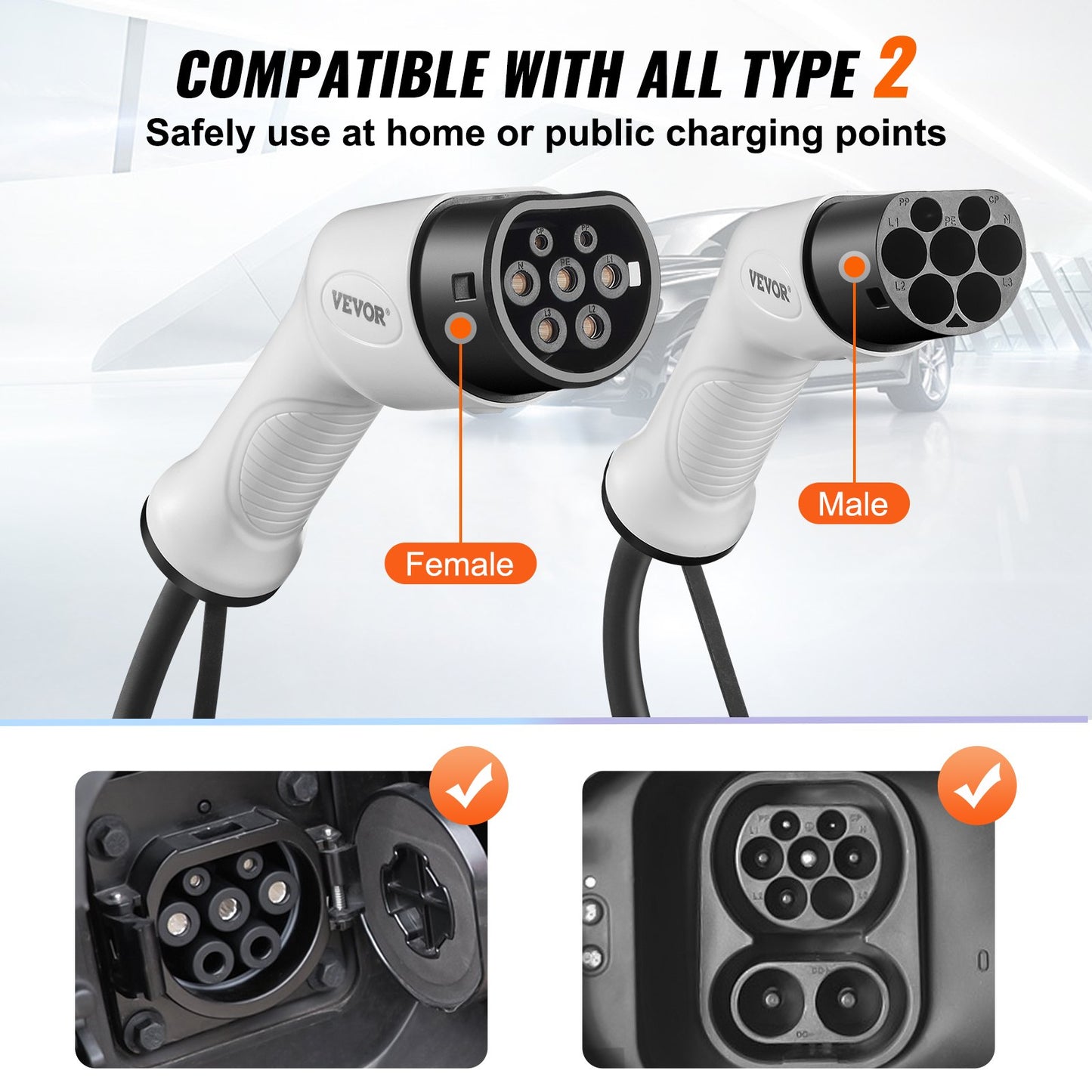 Type 2 to Type 2 EV Charging Cable Electric Vehicle Cable 16A 5m 3.6kW TPU