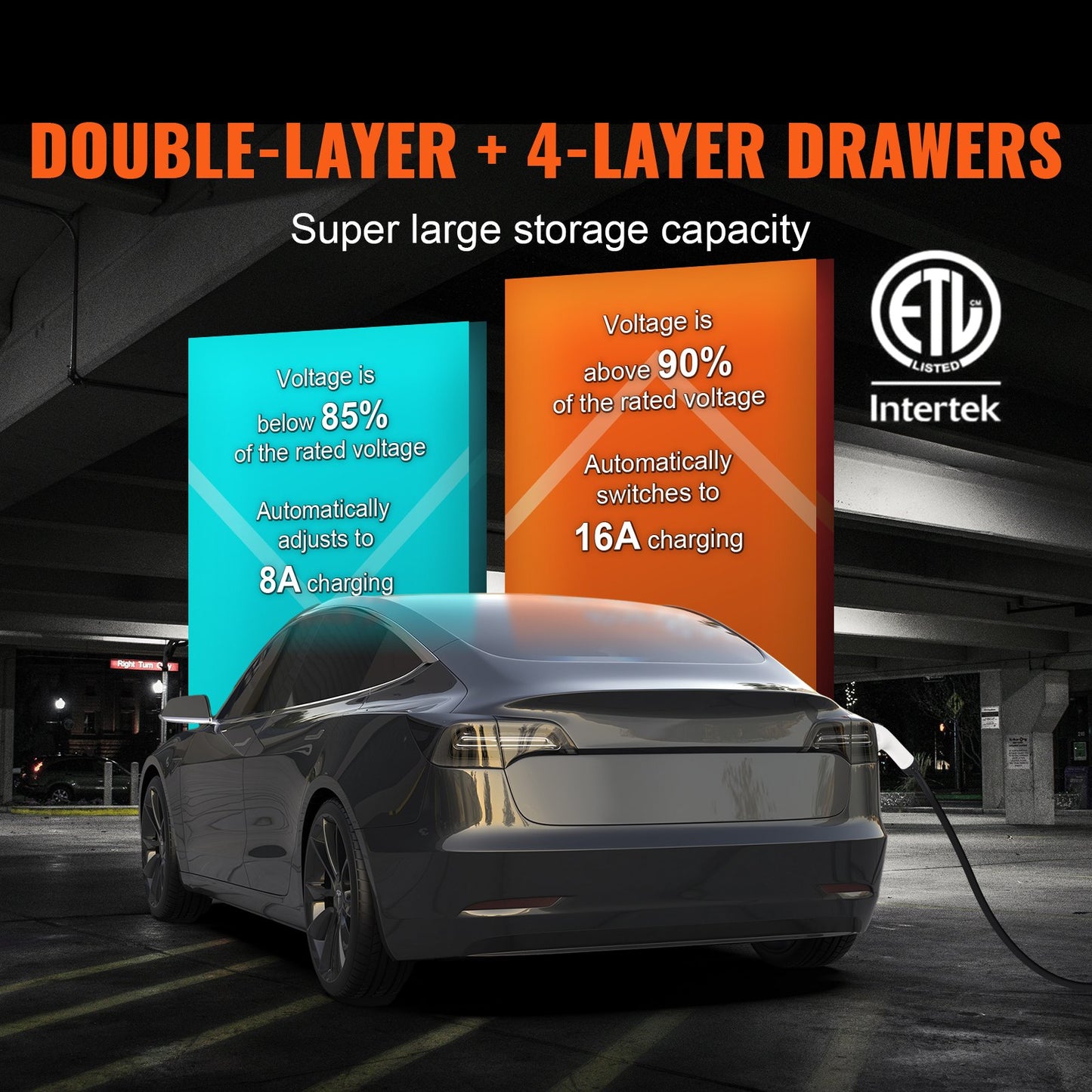 Portable EV Charger Type 2, 16A 3.7kW, Electric Vehicle Car Charger with 28 ft Charging Cable CEE 7/7 Plug LCD Screen, IEC 62196 Home EV Charging Station with Carry Bag Charging Cable Hook, IP66