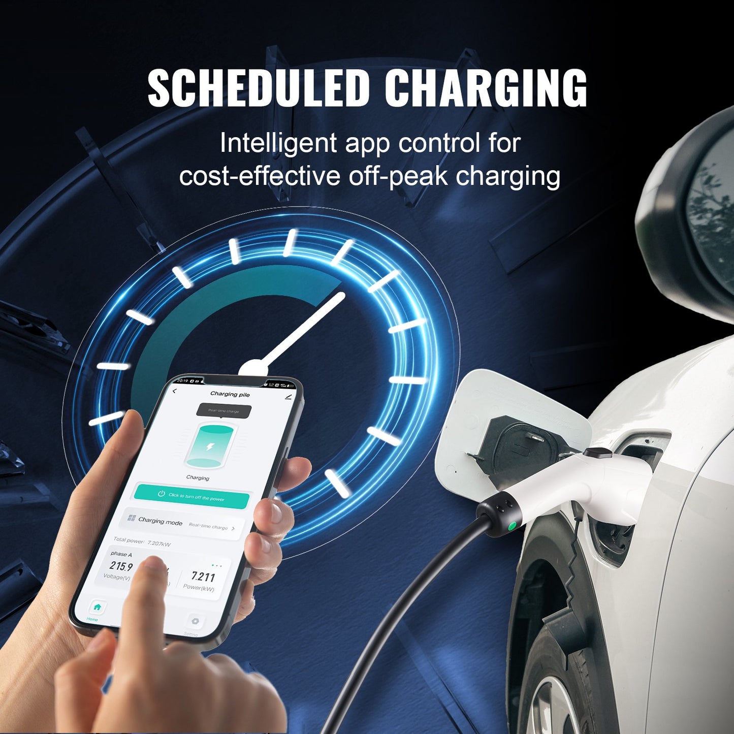Portable EV Charger Type 2, 16A 3.7kW, Electric Vehicle Car Charger with 28 ft Charging Cable CEE 7/7 Plug LCD Screen, IEC 62196 Home EV Charging Station with Carry Bag Charging Cable Hook, IP66