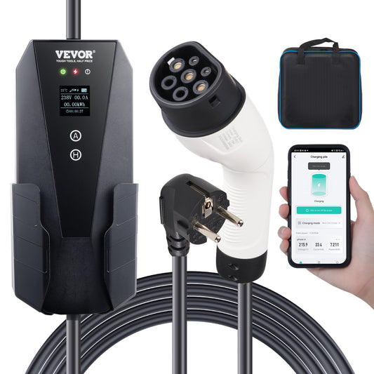 Portable EV Charger Type 2, 16A 3.7kW, Electric Vehicle Car Charger with 28 ft Charging Cable CEE 7/7 Plug LCD Screen, IEC 62196 Home EV Charging Station with Carry Bag Charging Cable Hook, IP66