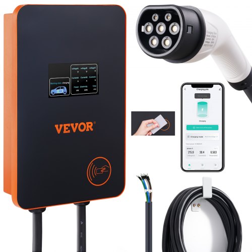 Electric Vehicle Charging Station, 0-32A Adjustable, 7/22kW 220-240/380-400V Type 2 EV Car Charger, 7.5M TPE Charging Cable, IEC 62196-2, Single/Three Phase for Indoor/Outdoor Use, TUV Certified