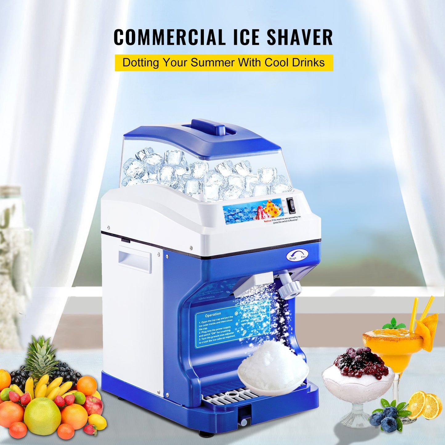 Commercial Ice Shaver 441 LBS/H Ice Shaving Capacity, Ice Shaving Machine with 11 LBS Hopper, Ice Shaver Machine Electric 300W Snow Cone Maker 320 RPM Rotate Speed, Shaved Ice Maker Machine