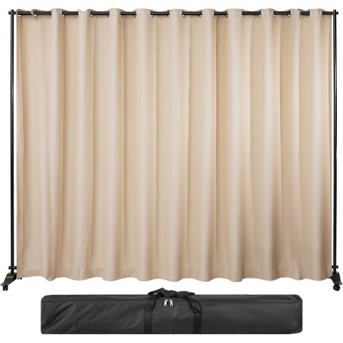Curtain Divider Stand, 8 x 10 ft, 4 Rolling Wheels Room Divider Kit, Aluminum Alloy Frame, Blackout Curtain & Portable Oxford Bag Included, Expandable Room Divider for Office, Conference Beige