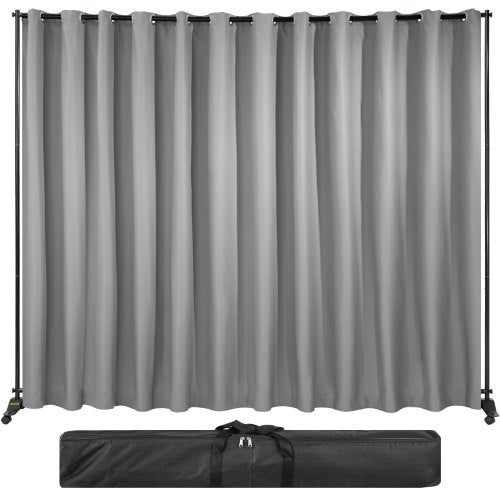 Curtain Divider Stand, 8 x 10 ft, 4 Rolling Wheels Room Divider Kit, Aluminum Alloy Frame, Blackout Curtain & Portable Oxford Bag Included, Expandable Room Divider for Office, Conference Silver