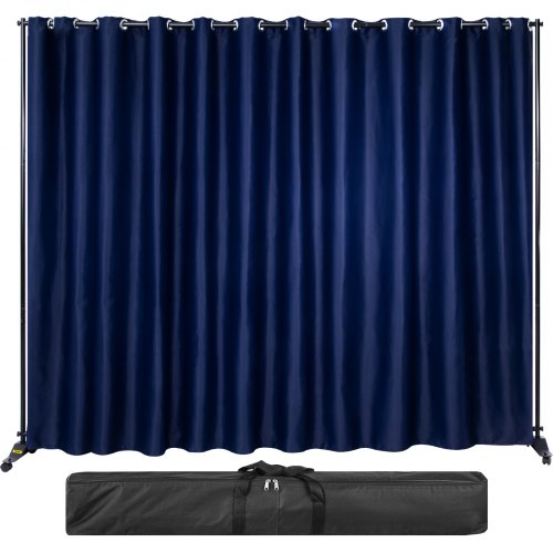 Curtain Divider Stand, 8 ft x 10 ft, 4 Rolling Wheels Room Divider Kit, Aluminum Alloy Frame, Blackout Curtain & Portable Oxford Bag Included, Expandable Room Divider for Office, Conference Navy