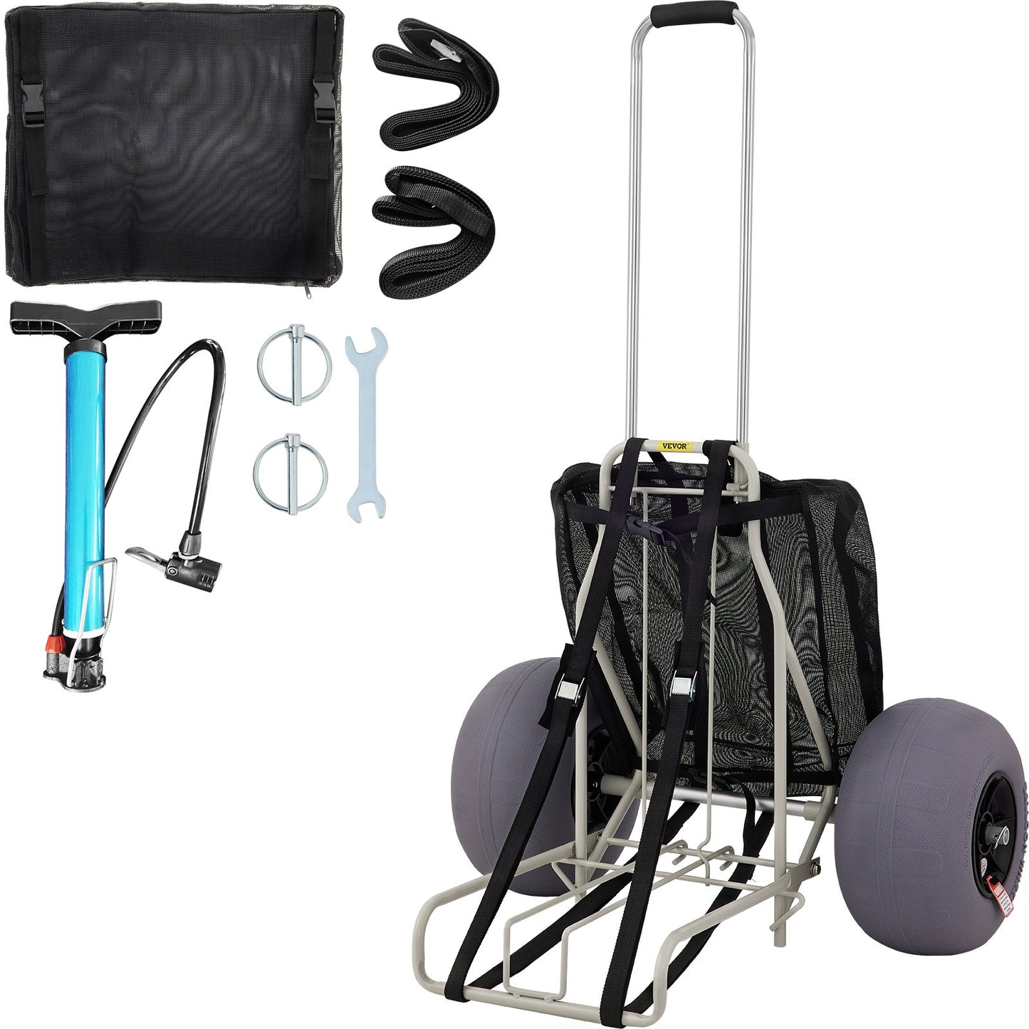 Beach Carts for Sand, 14" x 14.7" Cargo Deck, w/ 13" TPU Balloon Wheels, 165LBS Loading Capacity Folding Sand Cart & 29.5" to 49.2" Adjustable Height, Heavy Duty Cart for Picnic, Fishing, Beach