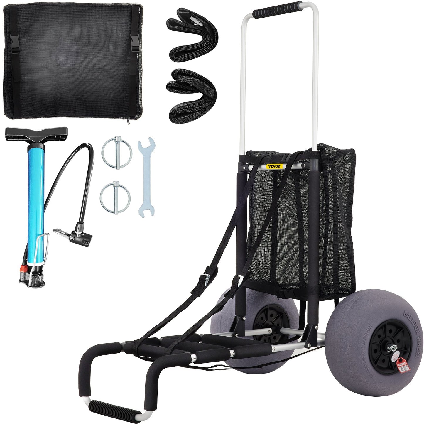 Beach Carts for Sand, 23" x 15" Cargo Deck, with 13" TPU Balloon Wheels, 165LBS Loading Folding Sand Cart & 33.1" to 51.6" Adjustable Height, Aviation Aluminum Cart for Picnic, Fishing, Beach