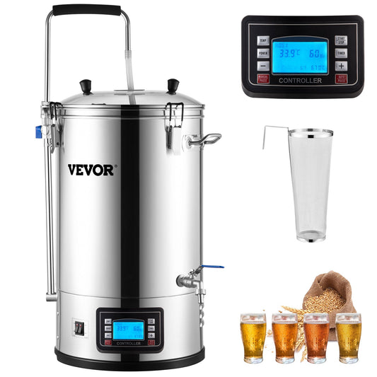 Electric Brewing System, 8 Gal/30 L, All-in-One Home Beer Brewer w/ Auto/Manual-Mode Panel, Mash Boil Device w/ 100-2500W Power 25-100℃ Temp 1-180 min Timer Circulating Pump Recipe Memory, 220V