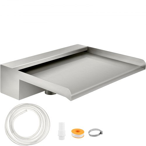 Waterfall Blade, 30cm Stainless Steel Waterfall Spillway, Rectangular Waterfall Pool Fountain, Cascade Blade w/ Connector, Hose, Clamp & PTFE Tape, Water Blade for Koi Fish Pond, Water Feature