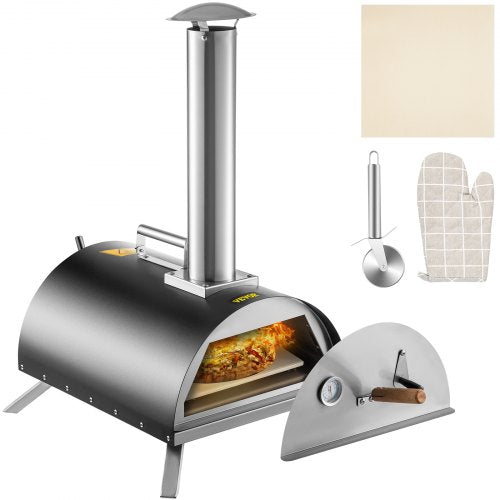 Wood Fired Oven 12" Portable Pizza Oven with Feeding Port Pizza Oven Outdoor 932℉Max Temperature Stainless Steel Portable Wood Fired Pizza Oven with Complete Accessories for Outdoor Cooking