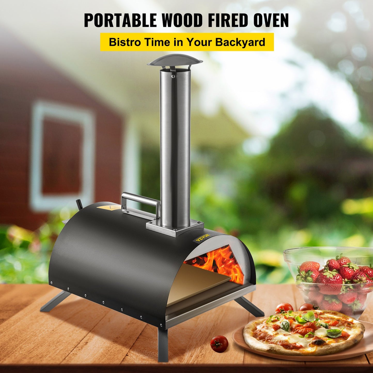 Wood Fired Oven 12" Portable Pizza Oven with Feeding Port Pizza Oven Outdoor 932℉Max Temperature Stainless Steel Portable Wood Fired Pizza Oven with Complete Accessories for Outdoor Cooking