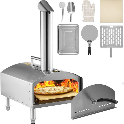Wood Fired Oven 12" Portable Pizza Oven with Foldable Legs Pizza Oven Outdoor 932℉Max Temperature Stainless Steel Portable Wood Fired Pizza Oven with Complete Accessories for Outdoor Cooking