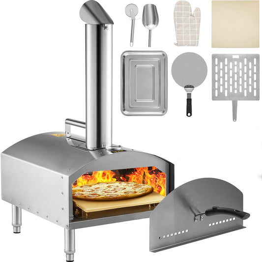 Wood Fired Oven 12" Portable Pizza Oven with Foldable Legs Pizza Oven Outdoor 932℉Max Temperature Stainless Steel Portable Wood Fired Pizza Oven with Complete Accessories for Outdoor Cooking
