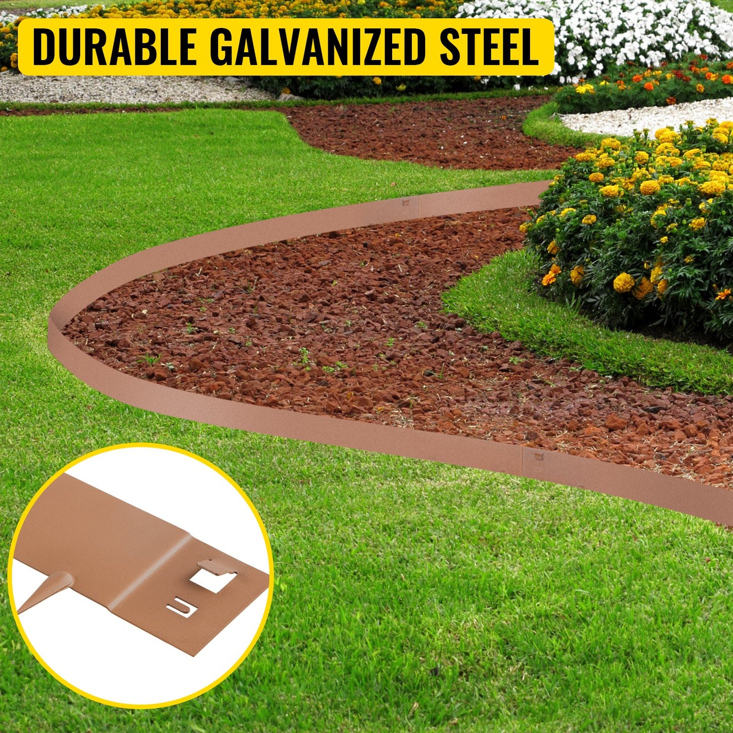 Steel Lawn Edging, 5PCS 4"x39" Metal Landscape Edgings, 16.25 ft Total Length Garden Border, Flexible and Bendable Galvanized Steel Landscaping, Metal Edge for Yard, Lawn, Pathway, Brown