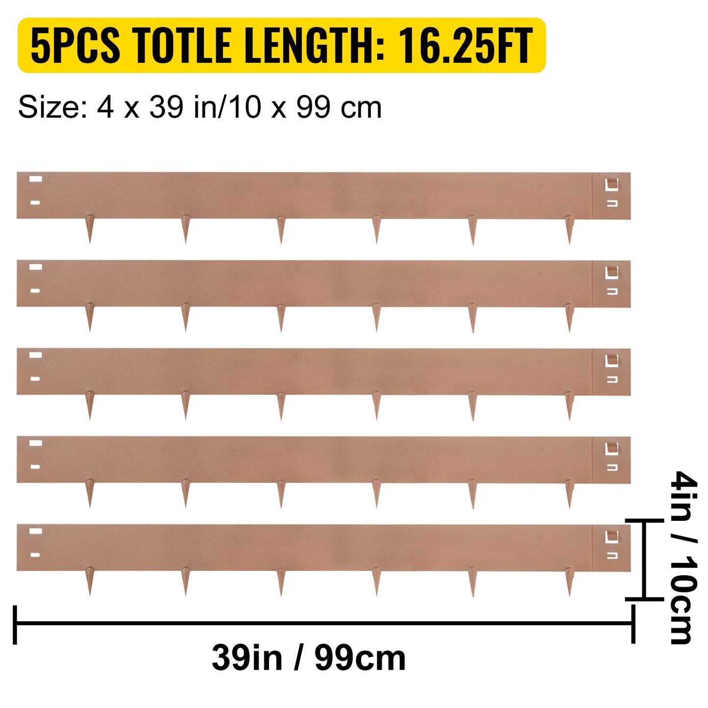 Steel Lawn Edging, 5PCS 4"x39" Metal Landscape Edgings, 16.25 ft Total Length Garden Border, Flexible and Bendable Galvanized Steel Landscaping, Metal Edge for Yard, Lawn, Pathway, Brown