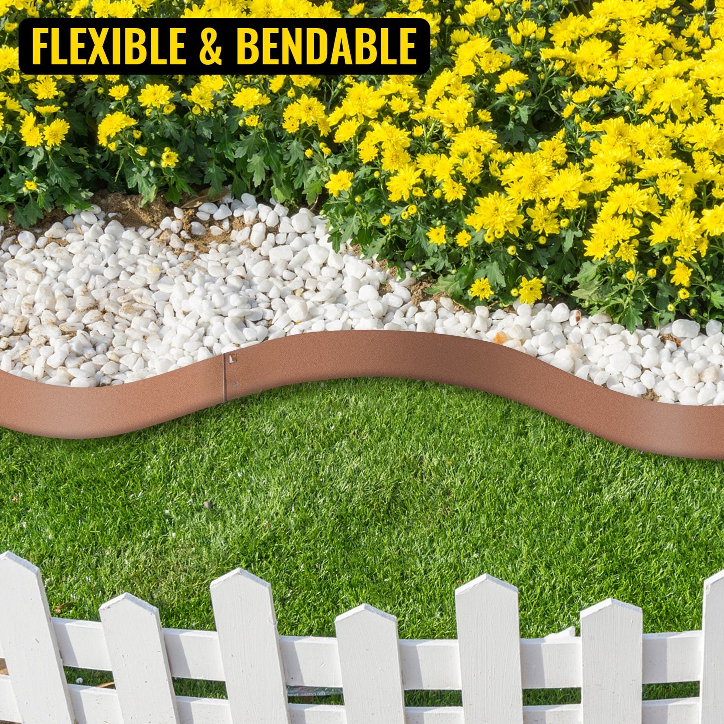 Steel Lawn Edging, 5PCS 4"x39" Metal Landscape Edgings, 16.25 ft Total Length Garden Border, Flexible and Bendable Galvanized Steel Landscaping, Metal Edge for Yard, Lawn, Pathway, Brown