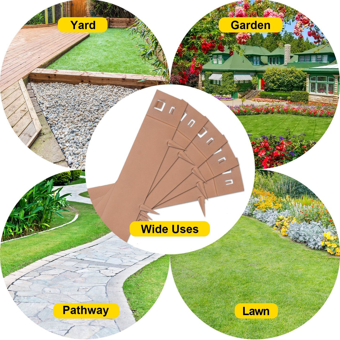 Steel Lawn Edging, 5PCS 4"x39" Metal Landscape Edgings, 16.25 ft Total Length Garden Border, Flexible and Bendable Galvanized Steel Landscaping, Metal Edge for Yard, Lawn, Pathway, Brown