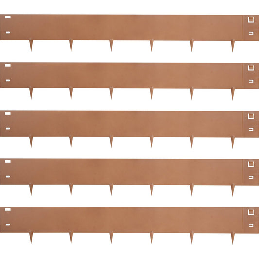 Steel Lawn Edging, 5PCS 5"x39" Metal Landscape Edgings, 16.25 ft Total Length Garden Border, Flexible and Bendable Galvanized Steel Landscaping, Metal Edge for Yard, Lawn, Pathway, Brown