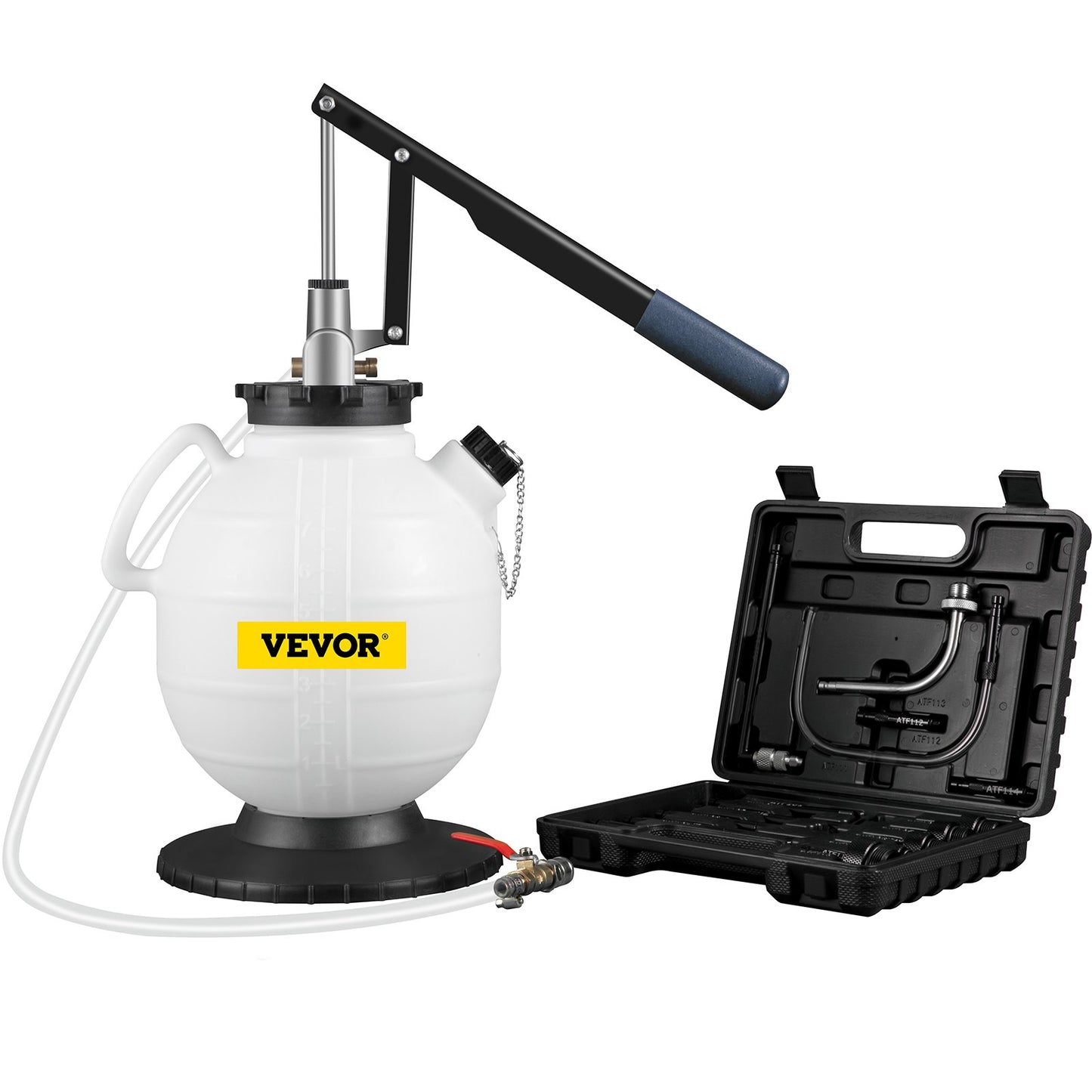 Transmission Fluid Pump Manual ATF Refill System Dispenser, Oil and Liquid Extractors 7.5 Liter Large Capacity, Automatic Transmission Fluid Pump Tool Set with 15 Pieces ATF Filler Adapters