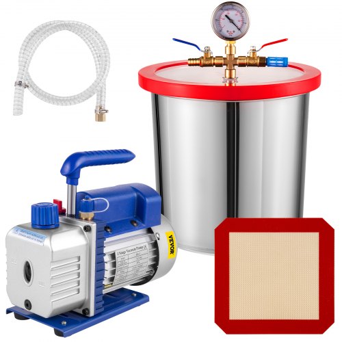 3 CFM 1/4HP Single Stage Vacuum Pump,3 Gallon(13 Liter) Vacuum Chamber Kit, HVAC A/C Refrigeration Kit