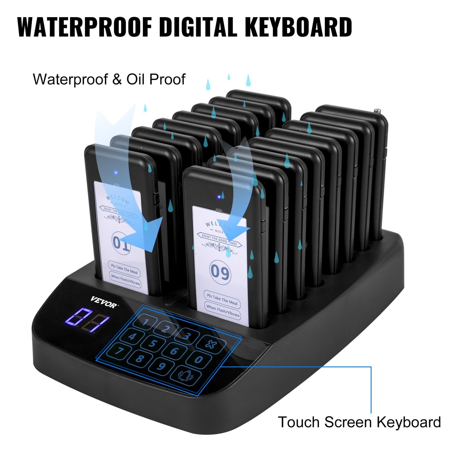 Restaurant Pager 16 Coasters Paging System Max 98 Nursery Pager Wireless Paging Queuing Calling System Touch Screen with Vibration, Flashing and Buzzer for Social Distance Hotels and Cafés