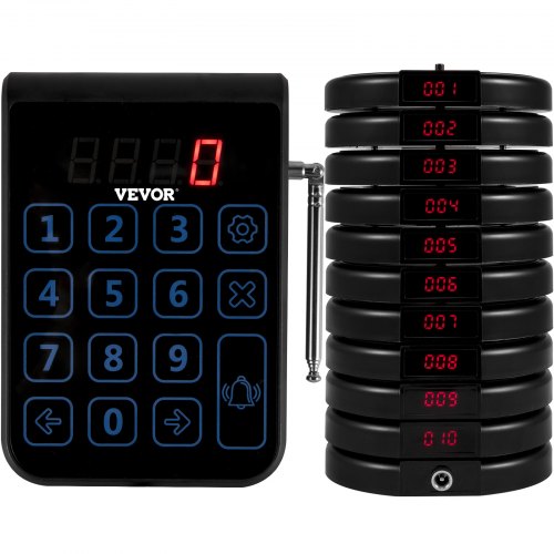 Restaurant Pager 10 Coasters Paging System Max 999 Nursery Pager Wireless Paging Queuing Calling System with Vibration, Flashing and Buzzer for Social Distance Food Truck, Church and Clinic