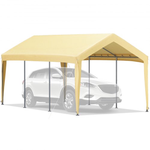 10 x 20 ft Carport Car Canopy, Heavy Duty Garage Shelter with 8 Legs, Car Garage Tent for Outdoor Party, Birthday, Garden, Boat, Adjustable Peak Height from 8.3 ft to 10 ft, Yellow