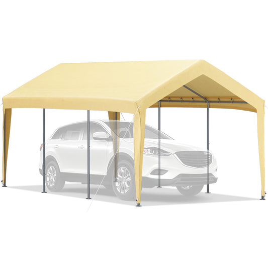 10 x 20 ft Carport Car Canopy, Heavy Duty Garage Shelter with 8 Legs, Car Garage Tent for Outdoor Party, Birthday, Garden, Boat, Adjustable Peak Height from 8.3 ft to 10 ft, Yellow