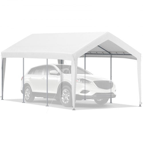 10 x 20 ft Carport Car Canopy, Heavy Duty Garage Shelter with 8 Legs, Car Garage Tent for Outdoor Party, Birthday, Garden, Boat, Adjustable Peak Height from 8.3 ft to 10 ft, White