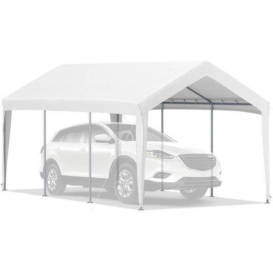 10 x 20 ft Carport Car Canopy, Heavy Duty Garage Shelter with 8 Legs, Car Garage Tent for Outdoor Party, Birthday, Garden, Boat, Adjustable Peak Height from 8.3 ft to 10 ft, White