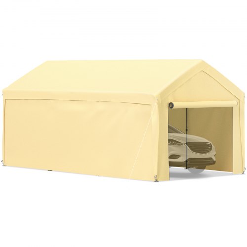 13 x 20 ft Carport Car Canopy, Heavy Duty Garage Shelter with 8 Legs and Removable Sidewalls, Car Garage Tent for Party, Birthday, Boat, Adjustable Peak Height from 9.6 ft to 11.3 ft, Yellow