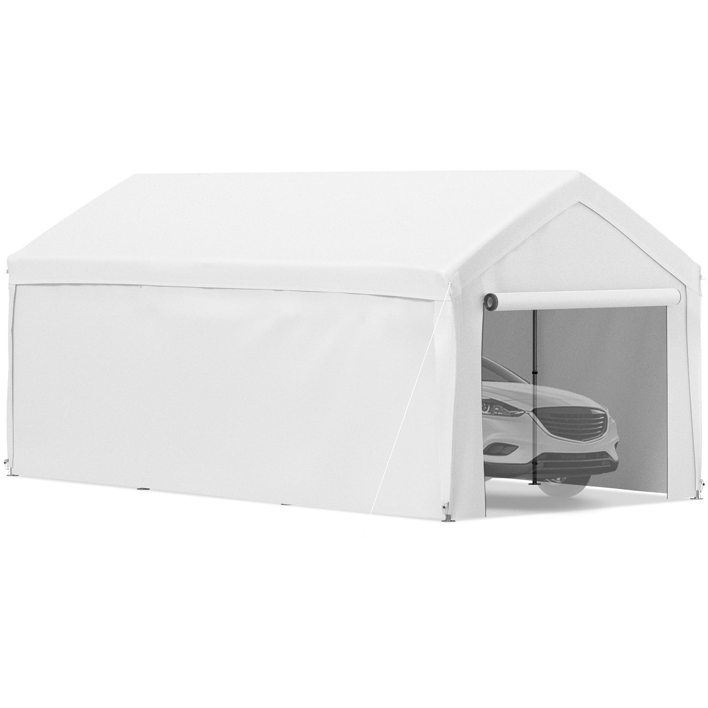 10 x 20 ft Carport Car Canopy, Heavy Duty Garage Shelter with 8 Legs and Removable Sidewalls, Car Garage Tent for Party, Birthday, Boat, Adjustable Peak Height from 8.3 ft to 10 ft, White