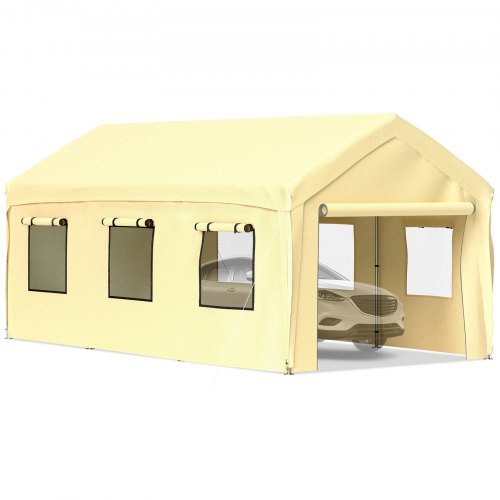10 x 20 ft Carport Car Canopy, Heavy Duty Garage Shelter with 8 Legs, Removable Sidewalls and Windows, Car Garage Tent for Party, Boat, Adjustable Peak Height from 8.3 ft to 10 ft, Yellow