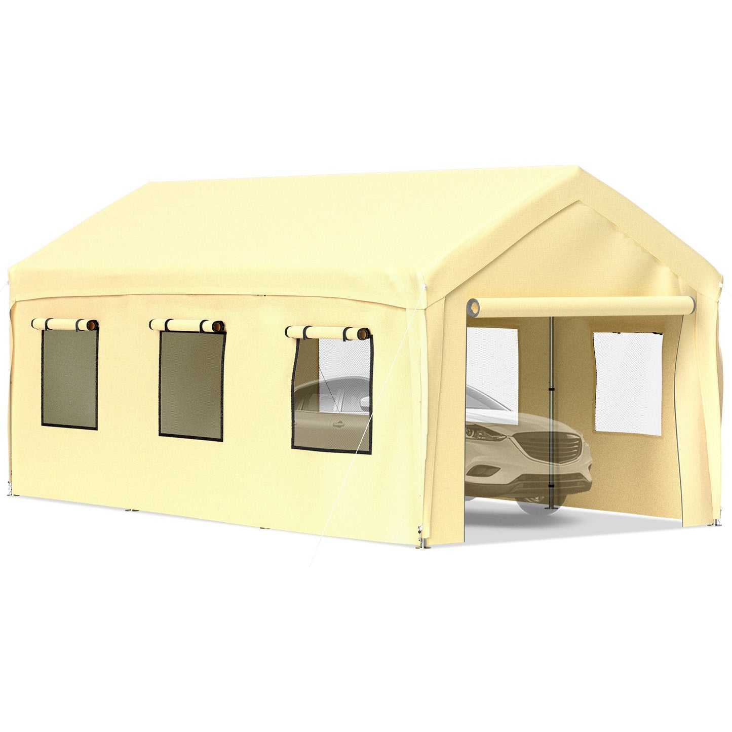 10 x 20 ft Carport Car Canopy, Heavy Duty Garage Shelter with 8 Legs, Removable Sidewalls and Windows, Car Garage Tent for Party, Boat, Adjustable Peak Height from 8.3 ft to 10 ft, Yellow
