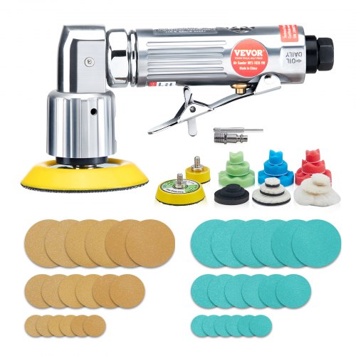 Mini Air Sander, 1"/2"/3" Random Orbital Air Sander, 15000r/min High Speed Mini Pneumatic Sander Polisher for Auto Body Work, 58PCS Air Powered Sander Kit with Wavy Sponges, Sandpapers, Wool Pad
