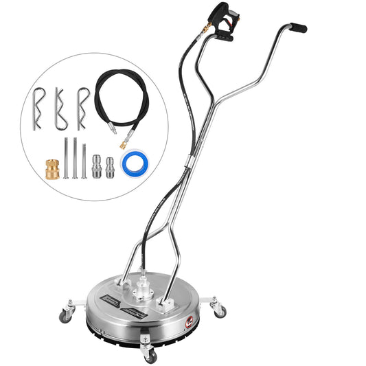 Surface Cleaner 18 inch Flat Surface Cleaner for Pressure Washer 4000psi Pressure with 3/8 Quick Connector Surface Cleaner W/ Casters 10.5GPM Stainless Steel Rotating Rod & 3 Nozzle