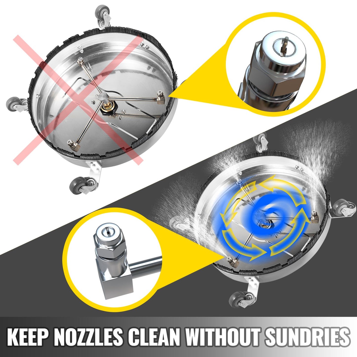 Surface Cleaner 20 inch Flat Surface Cleaner for Pressure Washer 4000psi Pressure with 3/8 Quick Connector Surface Cleaner with Casters 10.5GPM Stainless Steel Rotating Rod,3 Nozzle