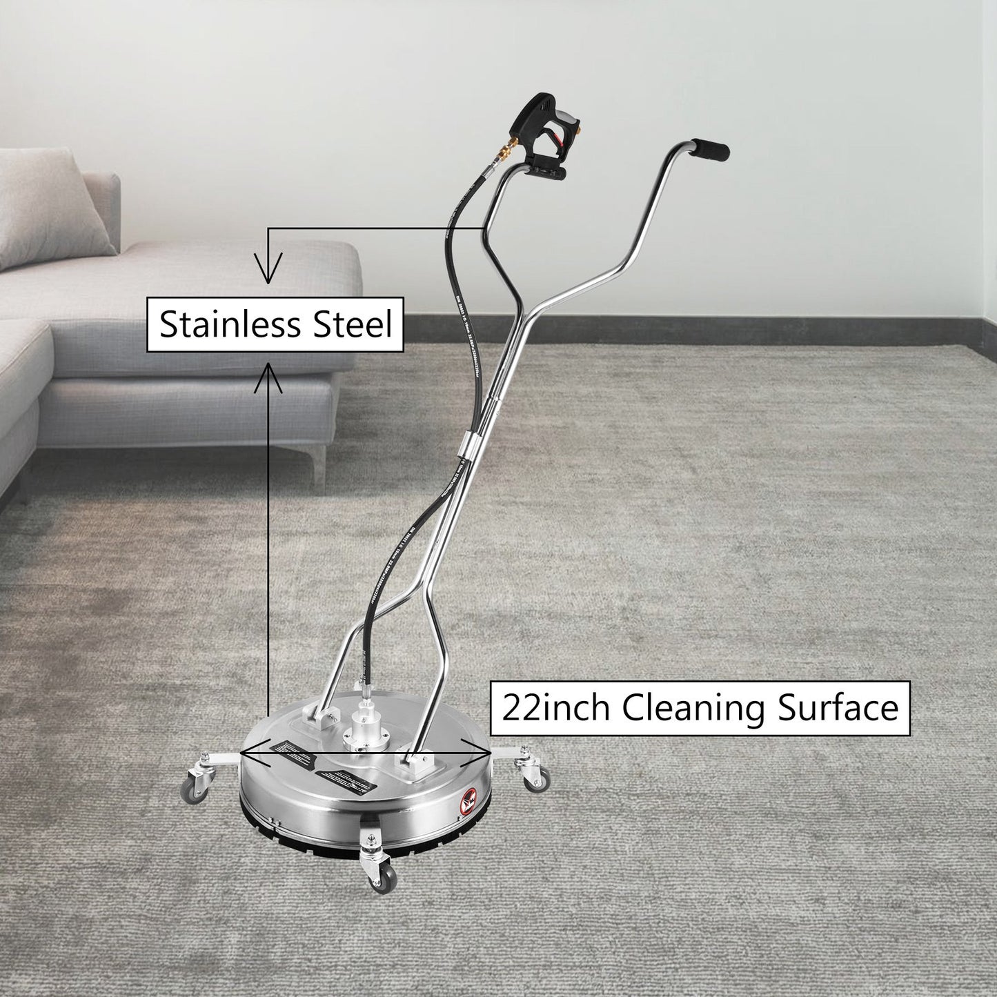 22inch Surface Cleaner  Flat Surface Cleaner for Pressure Washer 4000psi Pressure with 3/8 Quick Connector Surface Cleaner with Casters 10.5GPM Stainless Steel Rotating Rod,3 Nozzle