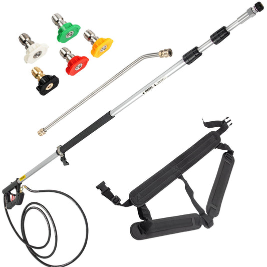 Pressure Washer Wand Telescoping 18ft 4000psi Telescopic Pressure Washer Wand with Strap Belt 3/8" Quick Connector Extension Pole for Power Washer Spray Lance 5 Nozzles Driveway Building Car