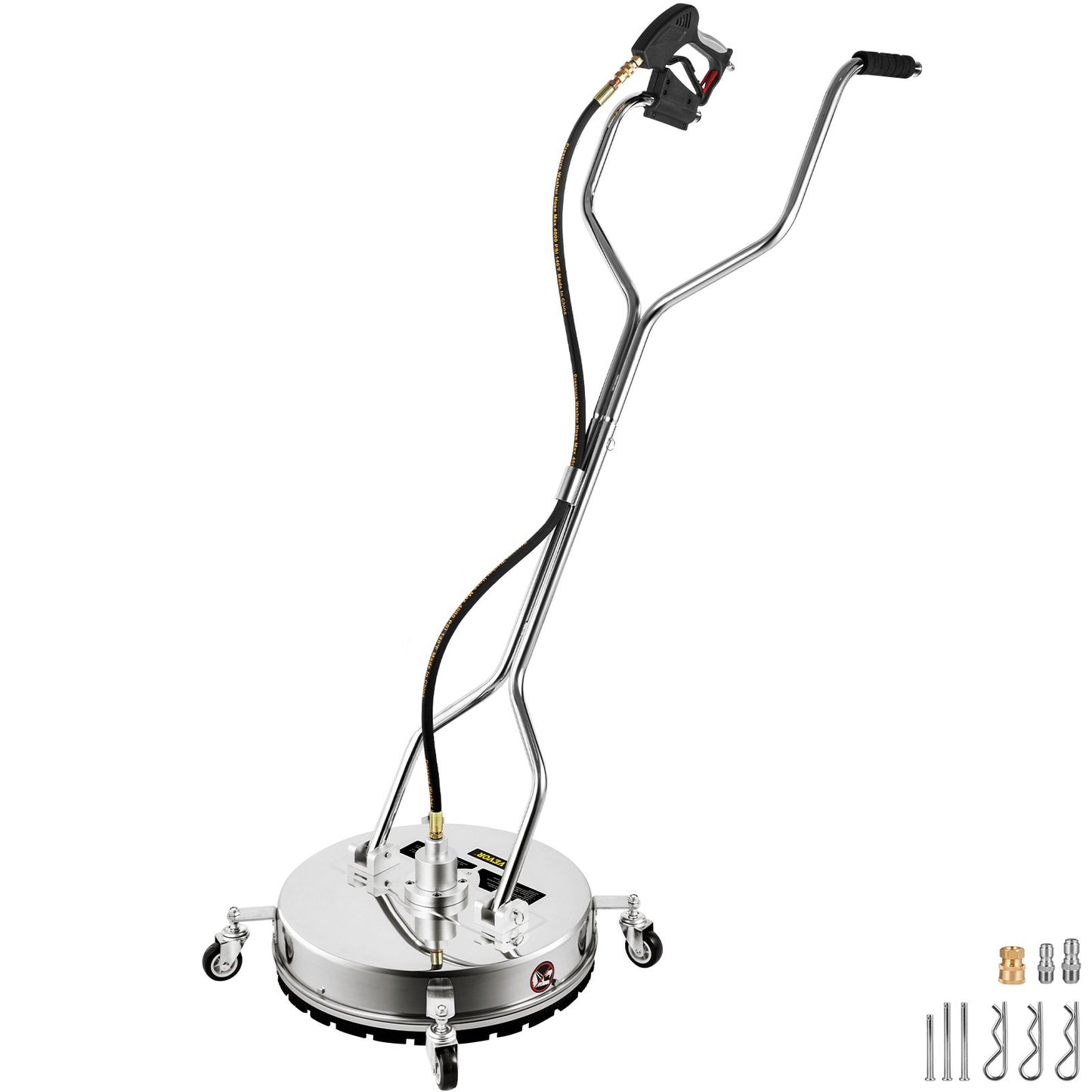 Pressure Washer Surface Cleaner, 20'', Max. 4000 PSI Pressure by 2 Nozzles for Cleaning Driveways, Sidewalks, Stainless Steel Frame w/ Rotating Dual Handle, Wheels, Fit for 3/8'' Quick Connector