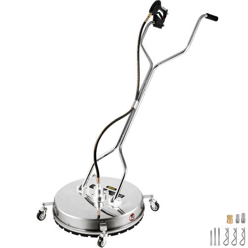 Pressure Washer Surface Cleaner, 24'', Max. 4000 PSI Pressure by 2 Nozzles for Cleaning Driveways, Sidewalks, Stainless Steel Frame w/ Rotating Dual Handle, Wheels, Fit for 3/8'' Quick Connector