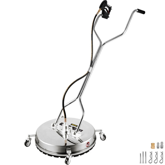 Pressure Washer Surface Cleaner, 24'', Max. 4000 PSI Pressure by 2 Nozzles for Cleaning Driveways, Sidewalks, Stainless Steel Frame w/ Rotating Dual Handle, Wheels, Fit for 3/8'' Quick Connector