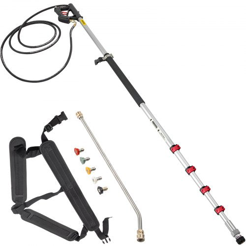 Telescoping Pressure Washer Wand, 20 ft 5-Section Length Adjustable, Max. 4000 PSI Pressure, Fit for 3/8'' Quick Connection w/ Extension Wand, 5 Spray Nozzles, Belt, for Roof, Fence, Gutter