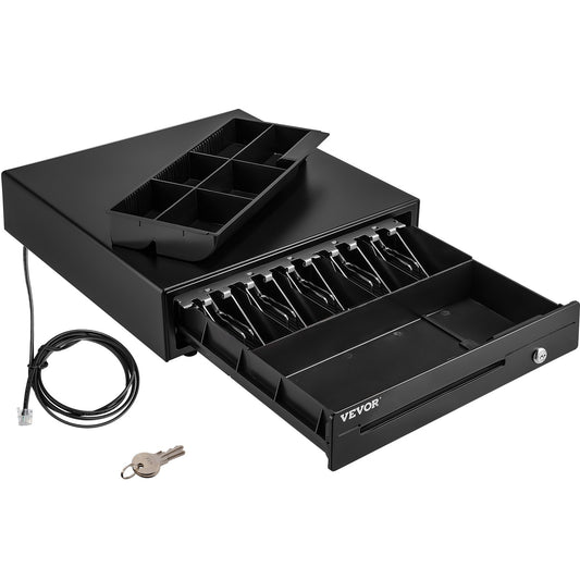 Cash Register Drawer, 16" 12 V, for POS System with 5 Bill 6 Coin Cash Tray, Removable Coin Compartment & 2 Keys Included, RJ11/RJ12 Cable for Supermarket, Bar, Coffee Shop, Restaurant