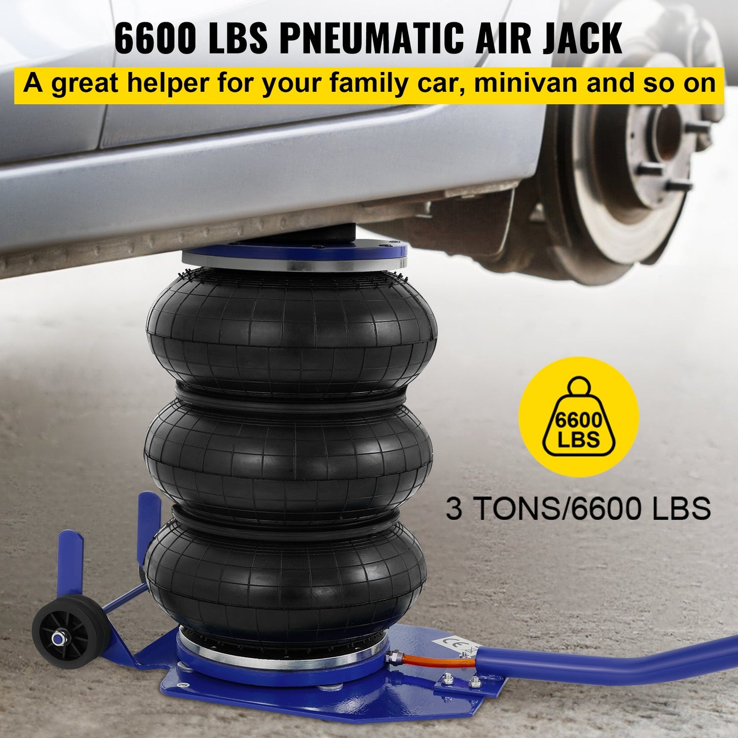 Pneumatic Car Jack Triple Bag Air Jack 6600lbs Pneumatic Jack 3 Ton Heavy Duty Car Jack Lifting Up to 16 Inch Portable Repair(Blue) for Cars, Minivan, SUV Off-road Vehicle