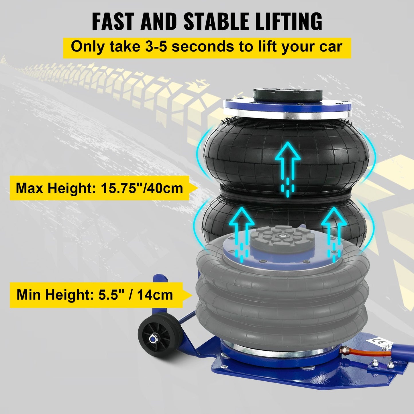 Pneumatic Car Jack Triple Bag Air Jack 6600lbs Pneumatic Jack 3 Ton Heavy Duty Car Jack Lifting Up to 16 Inch Portable Repair(Blue) for Cars, Minivan, SUV Off-road Vehicle