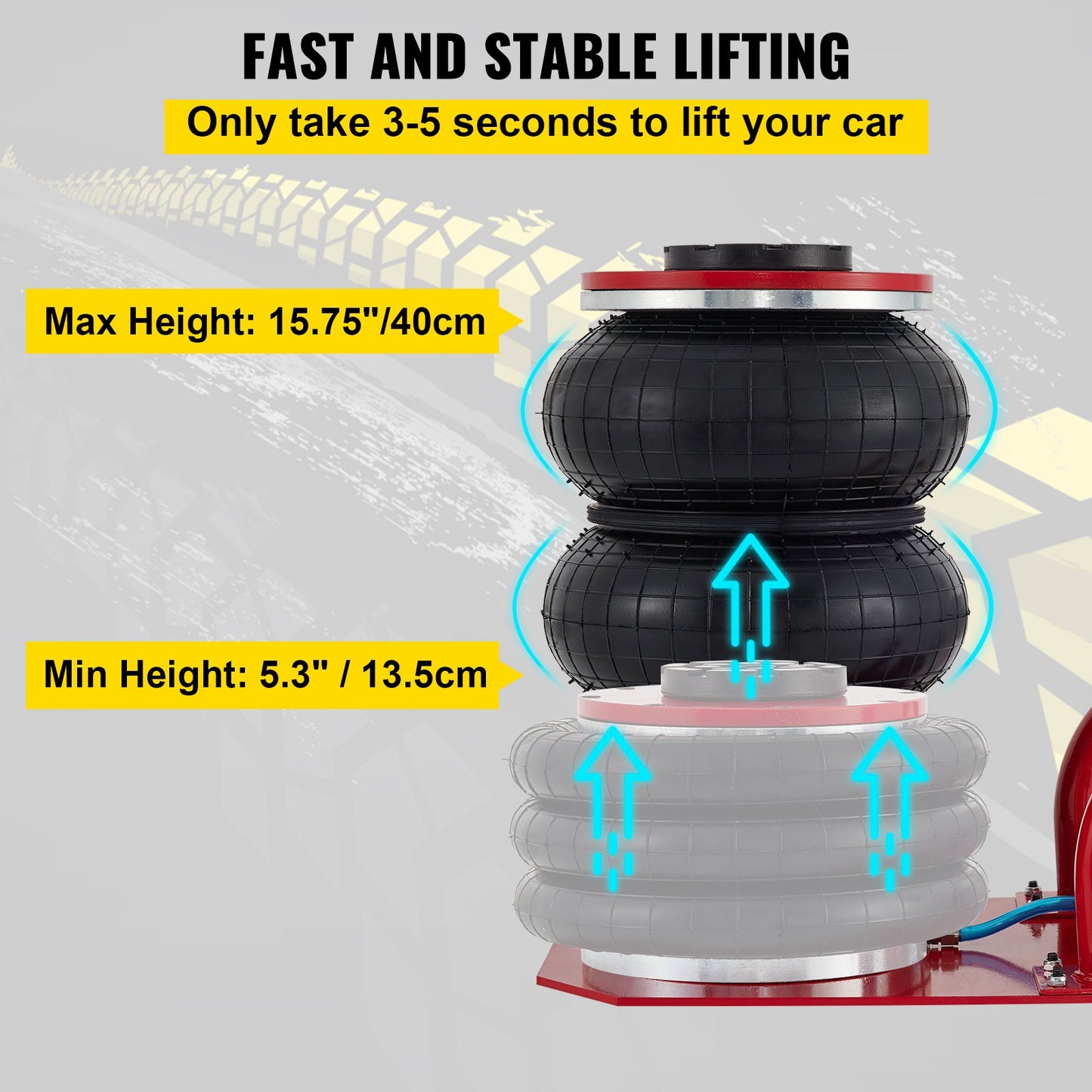 Pneumatic Jacks,6600 lbs(3.0Ton) Pneumatic Car Jack with Portable Handle,triple bag jack Thickened Rubber  for soft and easy to collapse terrain, water on sand or muddy roads