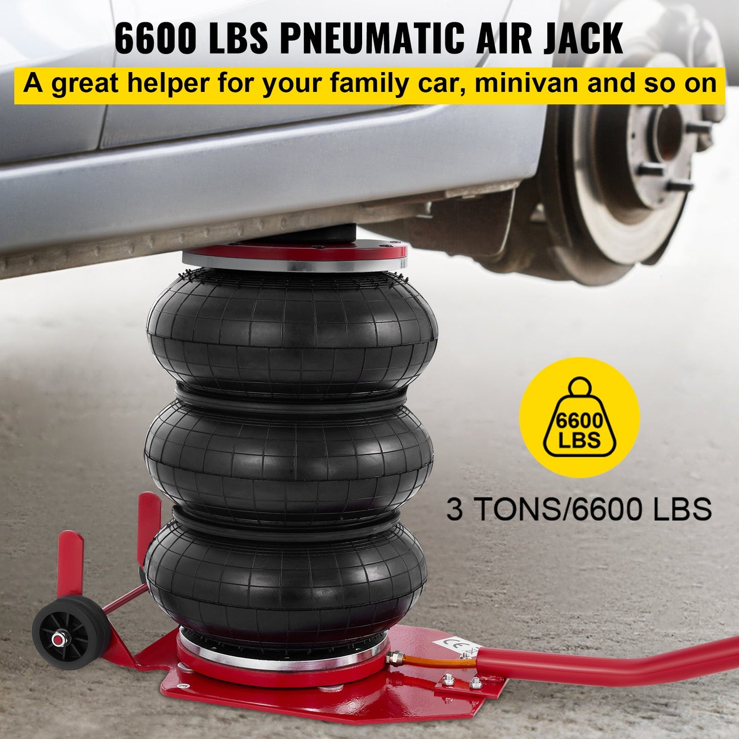Pneumatic Car Jack 6600lbs Heavy Duty Air Jack Bag 3Ton Lifting Height Up To 16 Inch Powerful Fast Pneumatic Jack for Car, Minivan, SUV Off-road Vehicle