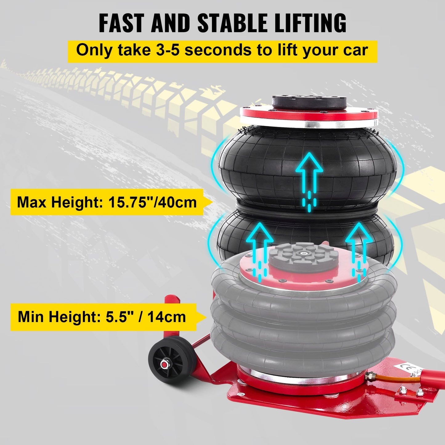 Pneumatic Car Jack 6600lbs Heavy Duty Air Jack Bag 3Ton Lifting Height Up To 16 Inch Powerful Fast Pneumatic Jack for Car, Minivan, SUV Off-road Vehicle