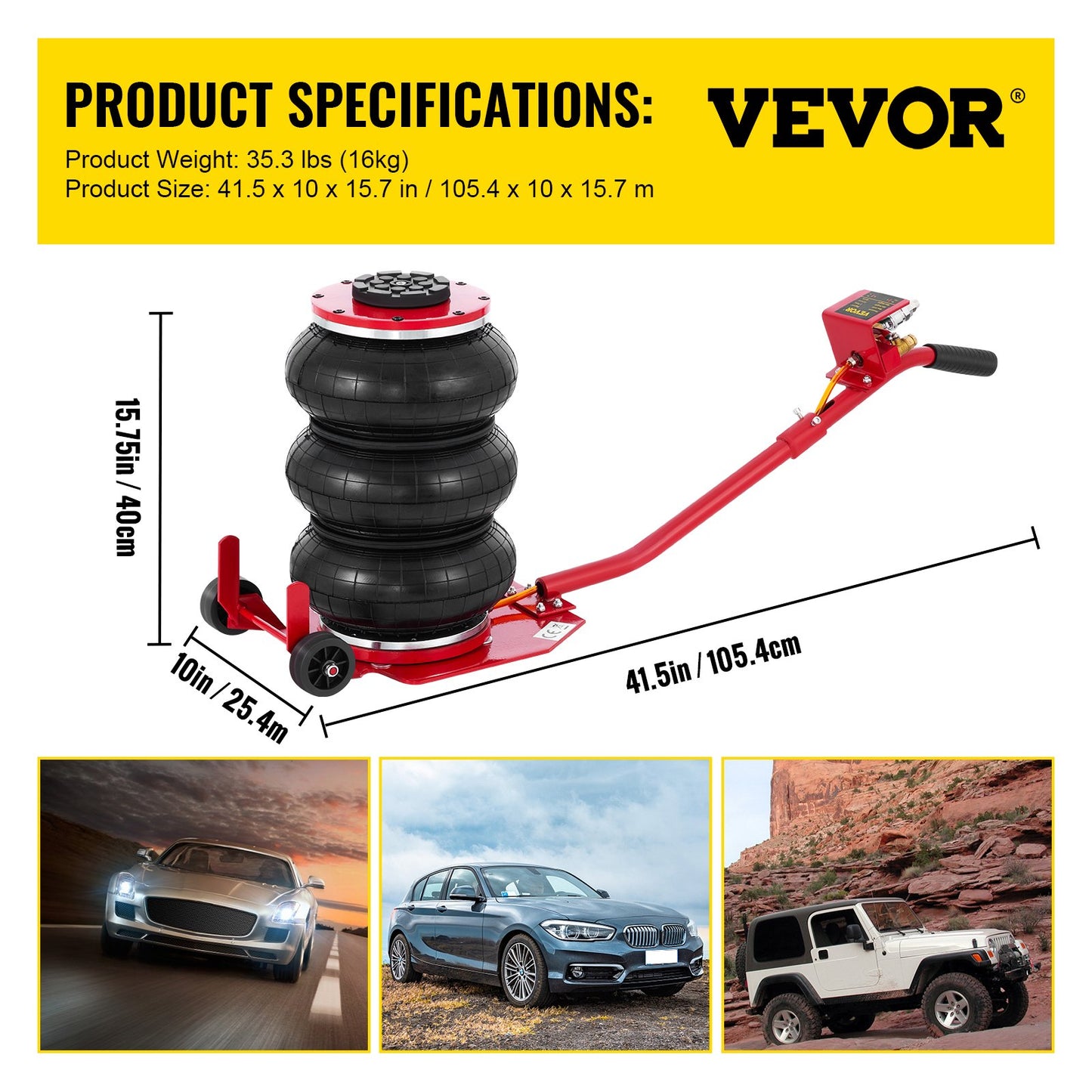 Pneumatic Car Jack 6600lbs Heavy Duty Air Jack Bag 3Ton Lifting Height Up To 16 Inch Powerful Fast Pneumatic Jack for Car, Minivan, SUV Off-road Vehicle